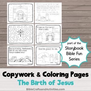 examples of copywork and coloring pages for the nativity preschool crafts