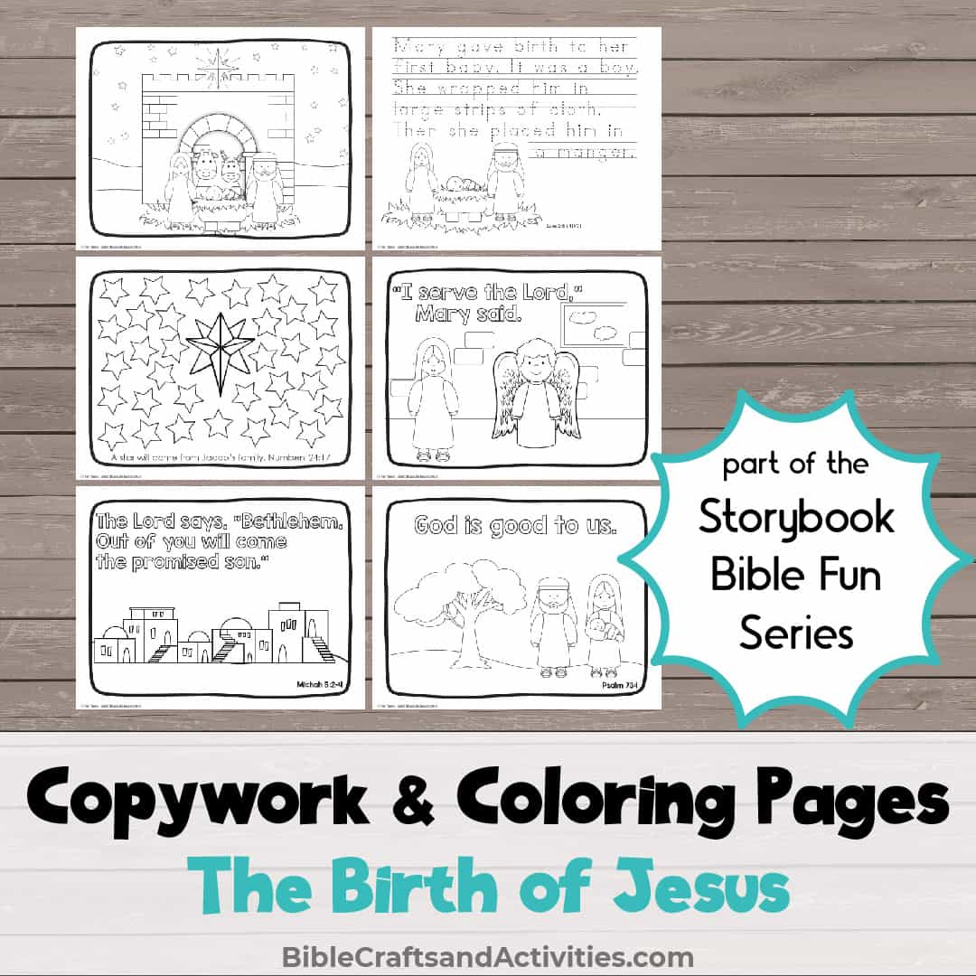 examples of copywork and coloring pages for the nativity story