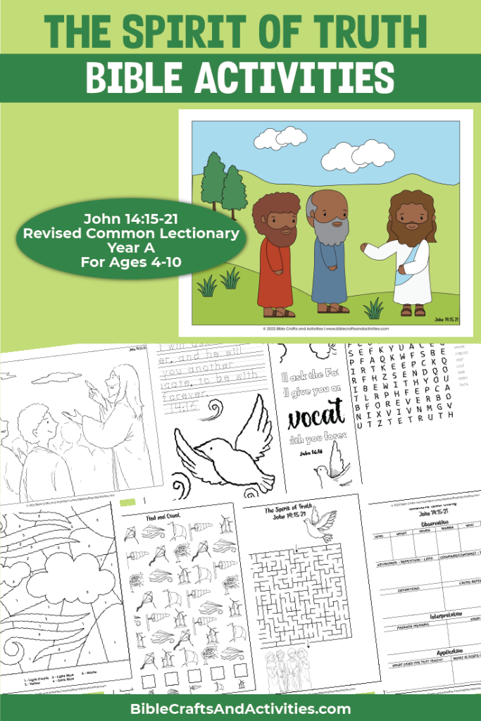 bible story activity pages for John 14:15-21 Jesus promises the spirit of truth