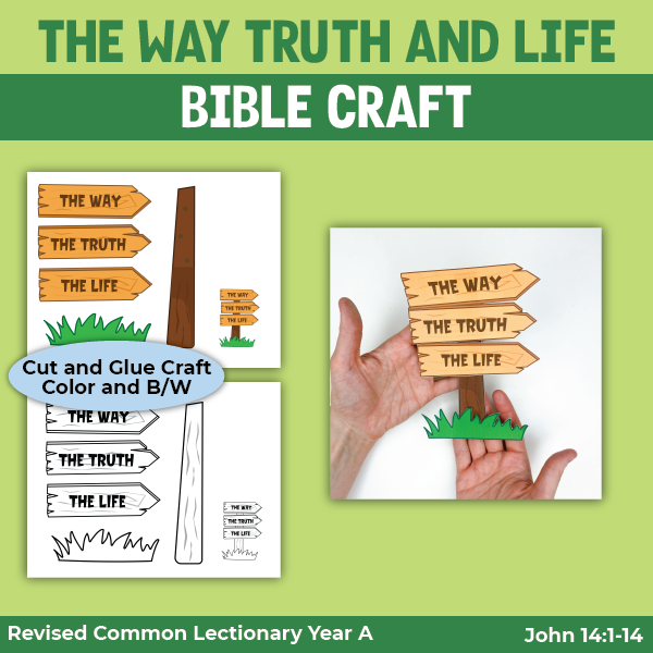 cut and glue signpost craft illustrating jesus as the way truth and life