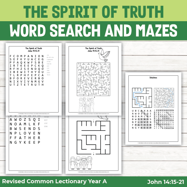 bible story activity pages for John 14:15-21 Jesus promises the spirit of truth