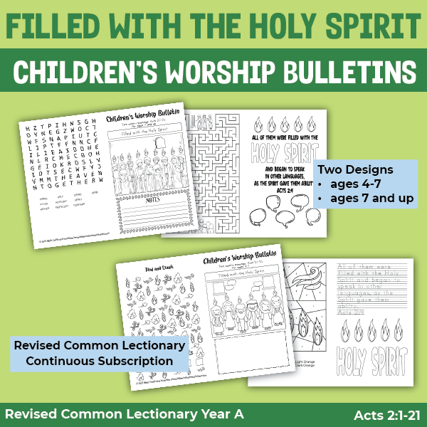 children's worship bulletins for the story of Pentecost from Acts 2:1-12
