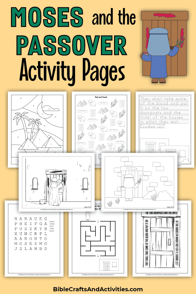 activity pages for moses and the passover - coloring pages, copywork, and puzzles
